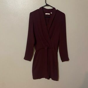 Babaton Red Long Sleeve V-Neck Sheath Dress